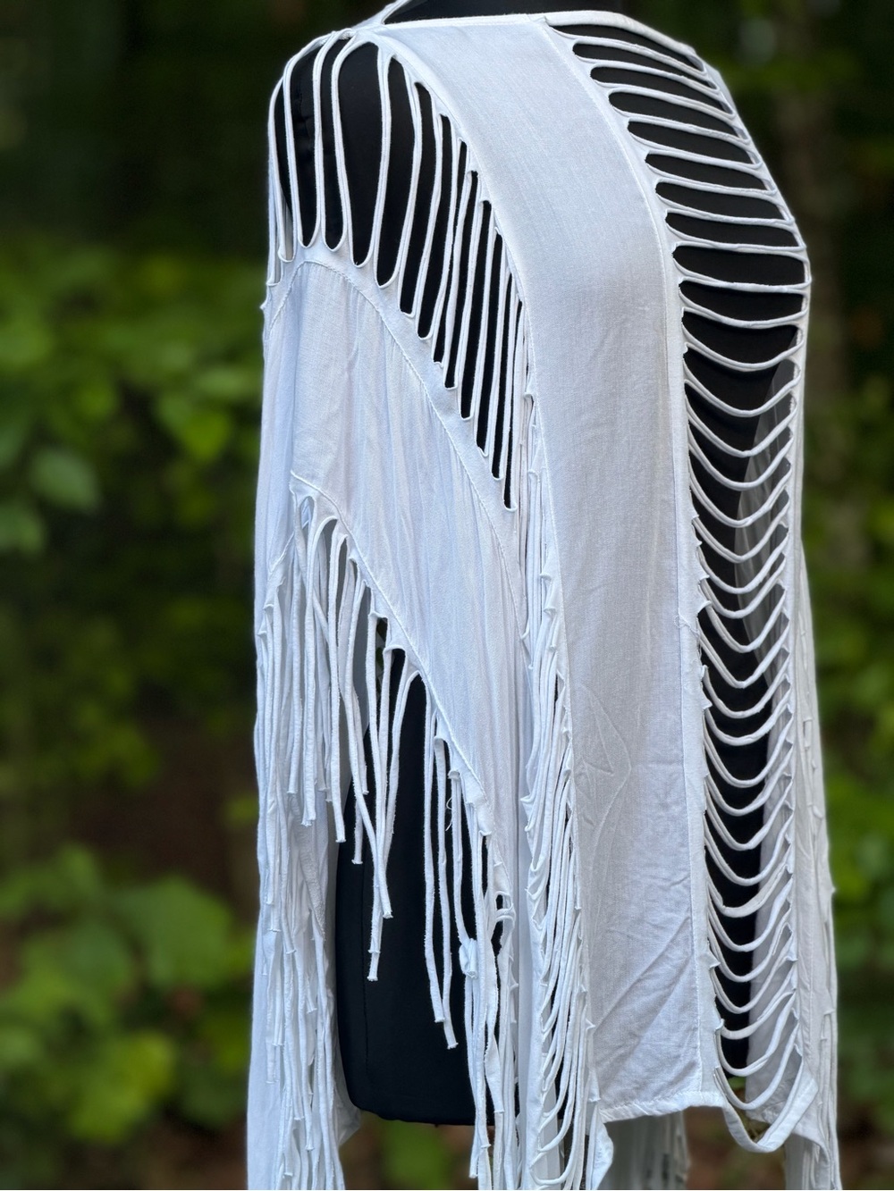 White Fringe Cutout Shawl Wrap